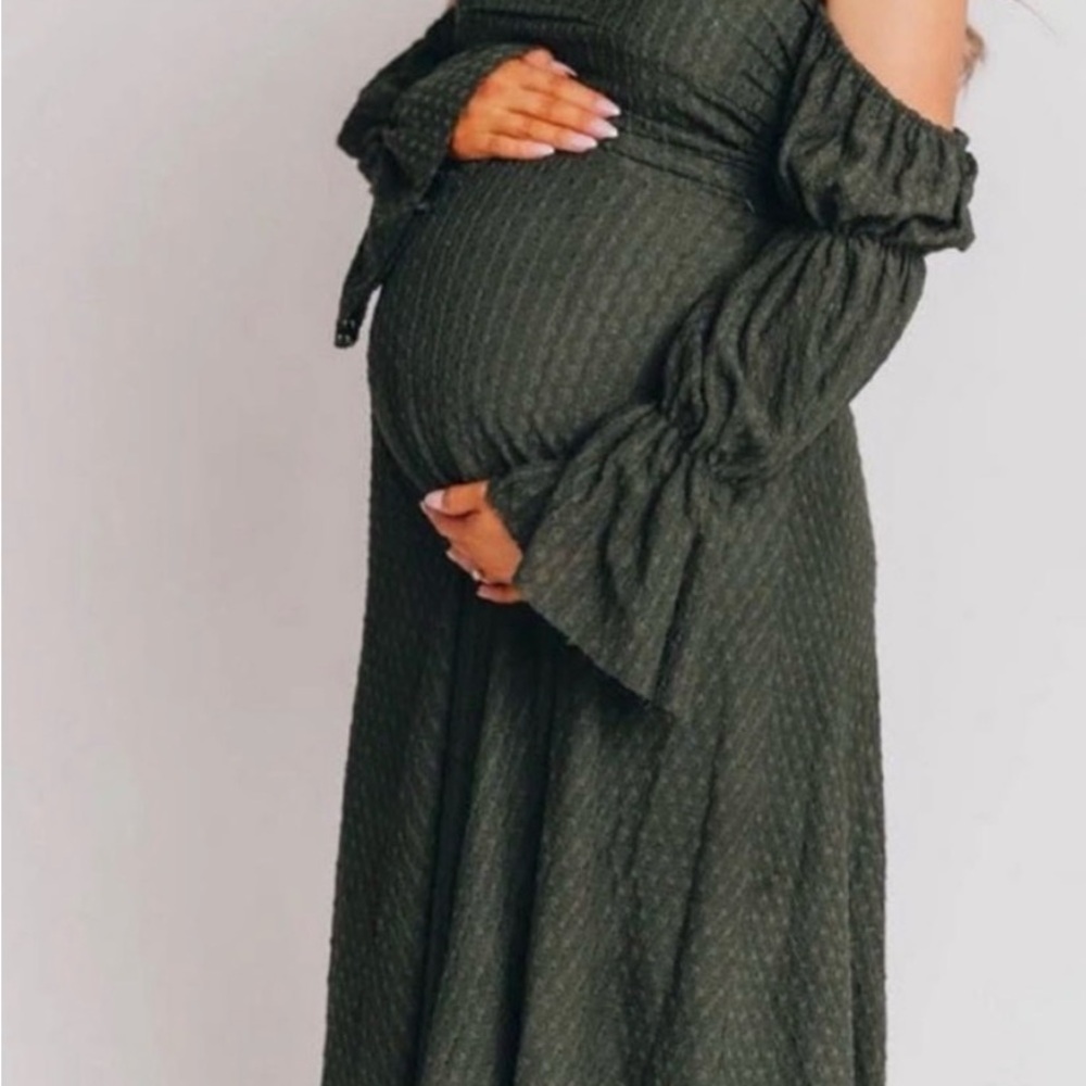 Worth Collective Corrine Off-Shoulder Maxi Dress in Olive Green